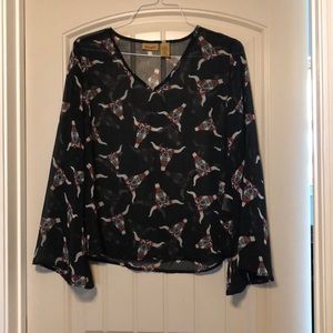 Shear black print blouse